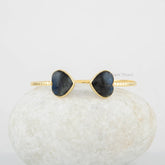 Heart Shape Cuff Bangle - Labradorite Bracelet - 925 Solid Silver Bracelet - 11mm Gemstone - Gold Plated - Handmade Bangle - Gift for Women